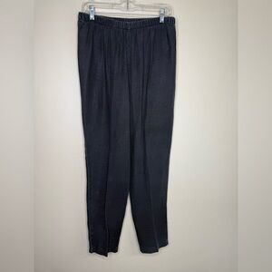 Russ Berens Linen Classic Black Straight Leg Pants Elastic Waist Size Medium